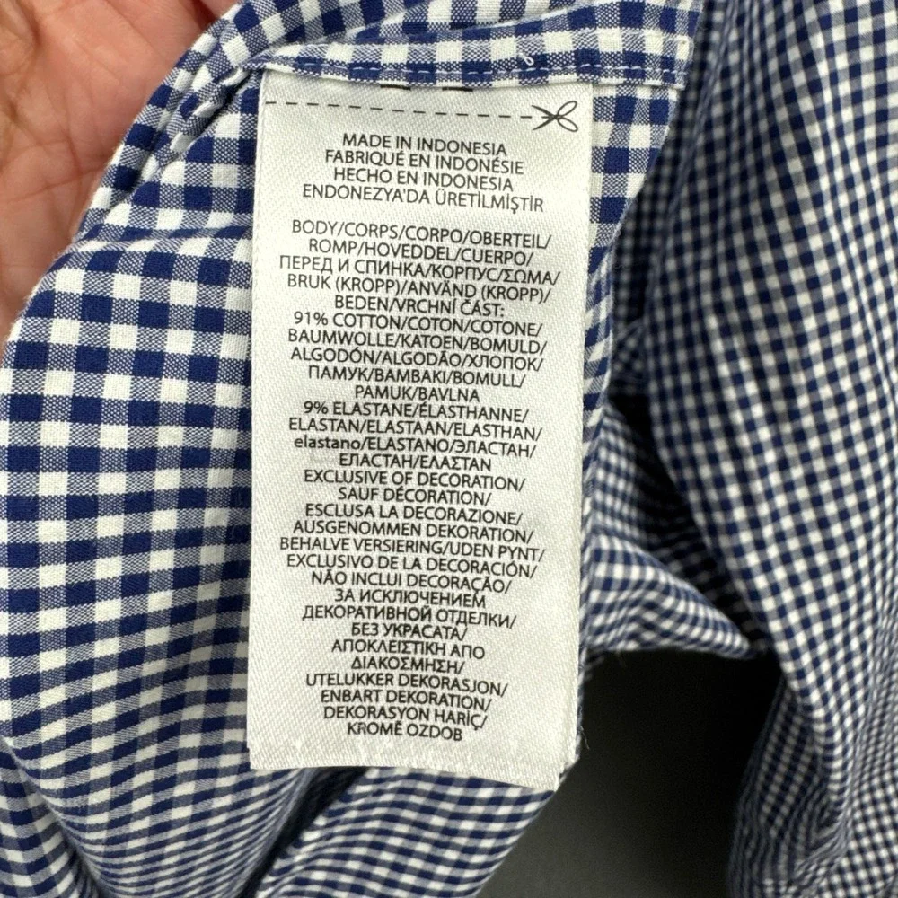 Polo Ralph Lauren Mens 2XB Navy Blue White Gingham Check Stretch Long Slv Shirt